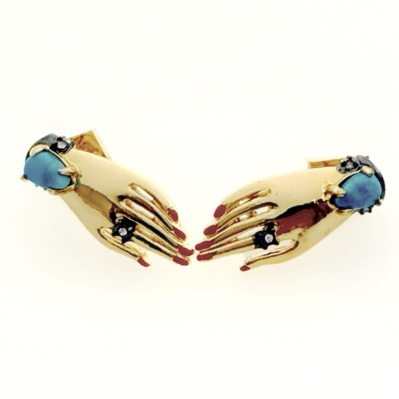 Alexis Bittar Crystal & Stone Vanitas Hand Stud Earrings. NWOT - Picture 3 of 6